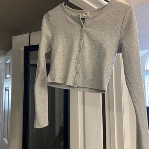 SUNDAY BEST / S / Women's Apple Knit Cropped Button Up Cardigan
Sweater - Grey